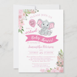 Invitación Elefante rosa y ducha de bebé virtual floral