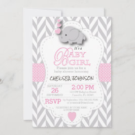 Invitación Elefante rosa y gris blanco 🐘 Baby Shower