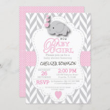 Elefante rosa y gris blanco 🐘 Baby Shower