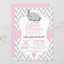 Invitación Elefante rosa y gris blanco 🐘 Baby Shower