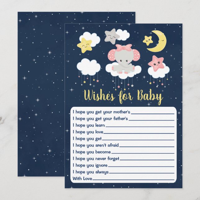 Invitación Elefante Rosa y la Marina Desean Baby Shower por e (Anverso / Reverso)