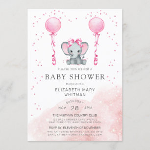 Invitación Elefante rosado Baby Shower de Stardust de la