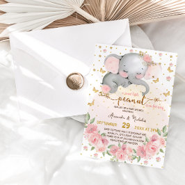 Invitación Elefante Rubor Botánico Pink Baby Shower