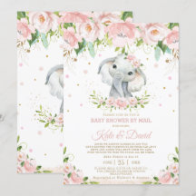 Elefante Rubor Floral Virtual Baby Shower por corr