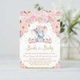 Invitación Elefante Rubor Pink Floral Books para bebé