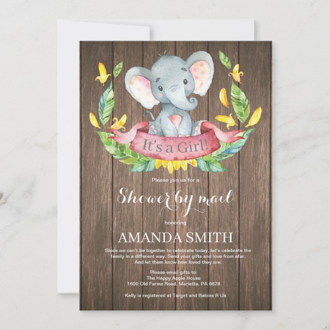 Invitación Elefante ruso Chica Baby Shower por correo (Anverso)