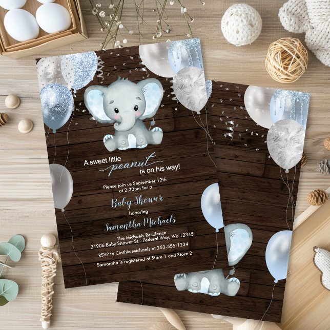 Invitación Elefante ruso globo Baby Shower (Rustic Elephant Boy Balloons Baby Shower Invitation
)