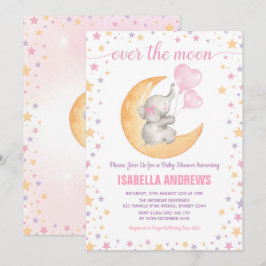 Invitación Elefante sentado en la luna Baby Shower / Estrella