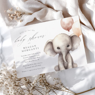 Invitación Elefante simple con Baby Shower neutral de globos