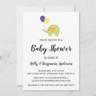 Invitación Elefante simple para ducha de bebé con globos