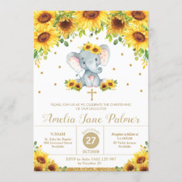 Invitación Elefante Sunflower Floral Christening Baptism Chic