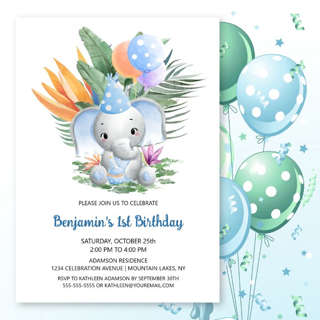 Invitación Elefante Tropical Blue Baby Fiesta (Subido por el creador)