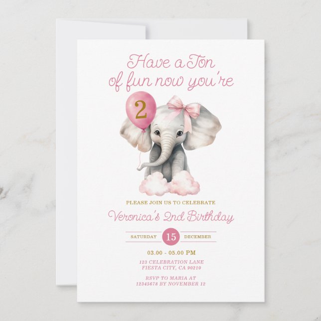 Invitación Elefante: tu segunda corbata de globo de cumpleaño (Anverso)