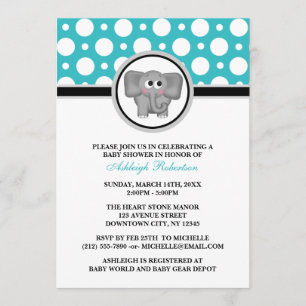 Invitación Elefante Turquoise Polka Dot Baby Shower