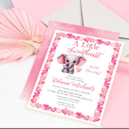 Invitación Elefante Un Pequeño Chica  Baby Shower