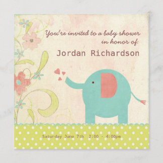 Invitación Elefante unisex retro Baby Shower