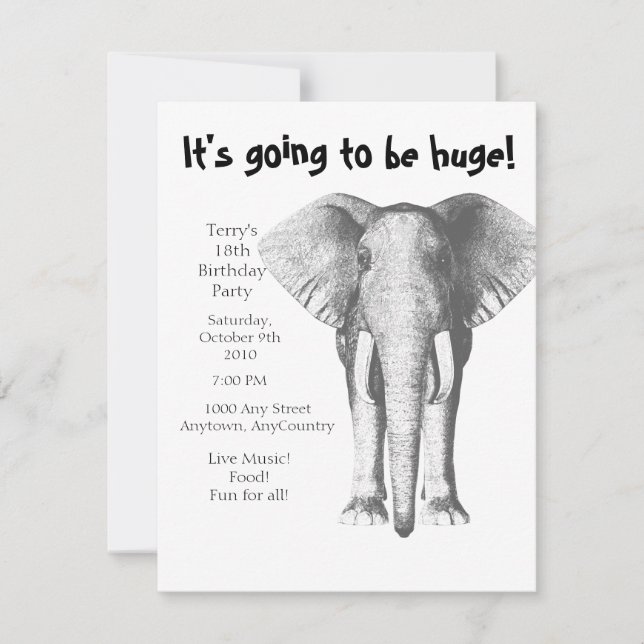 Invitación Elefante—Va a ser enorme- Cumpleaños (Anverso)