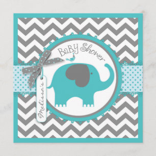 Invitación Elefante verde azulado Chevron Imprimir Baby Showe