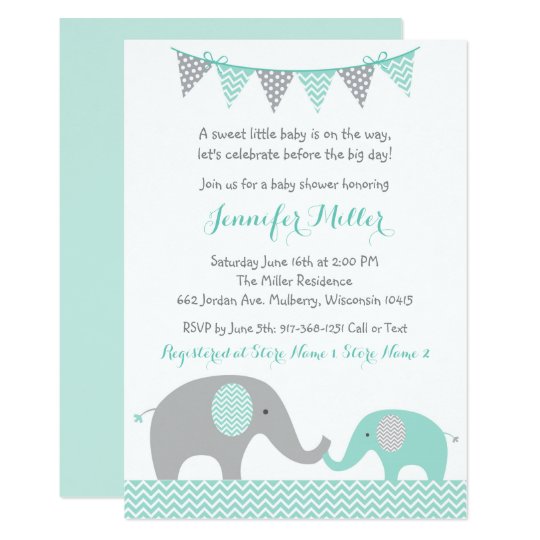 Invitacion Elefante Verde Baby Shower De Chevron Zazzle Es