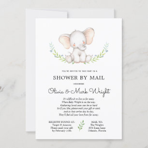 Invitación Elefante verde Baby Shower por correo