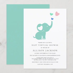 Invitación Elefante verde de la fábrica de ducha virtual míni