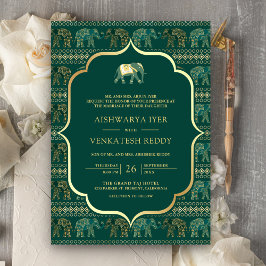 Invitación Elefante Verde Esmeralda Todo en Uno Boda India