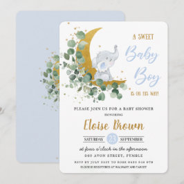 Invitación Elefante verde Luna Dulce Bebé Ducha 