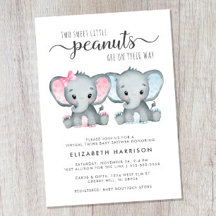 Invitación Elefante virtual Chica gemelo Baby Shower