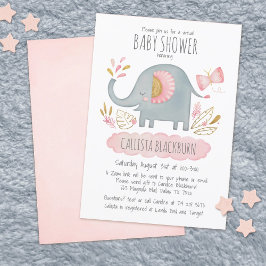 Invitación Elefante virtual Cute Rubor Chica rosa Baby Shower