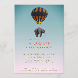 Invitación Elefante y globo de aire caliente| Fiesta de cumpl