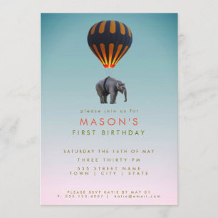 Invitación Elefante y globo de aire caliente  Fiesta de cumpl