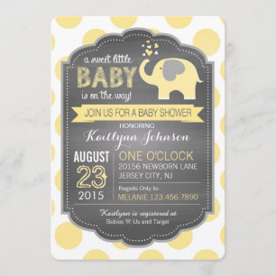 Invitación Elefante y puntos amarillos Baby Shower