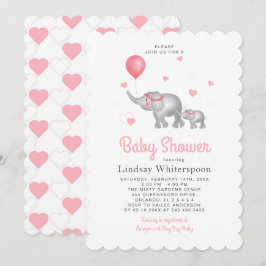 Invitación Elefantes acuarelas y Baby Shower Chica del corazó