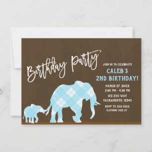 Invitación Elefantes Azules Cumpleaños Moderno Marrón CUALQUI