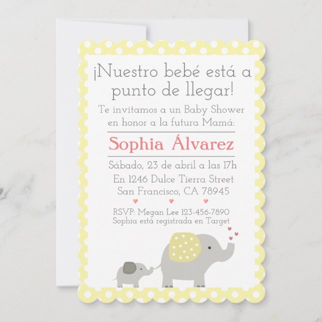 Invitación Elefantes Baby Shower/Invitación Elefantes (Anverso)