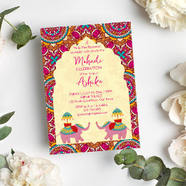Invitación elefantes bodas indios de juguete rosado mehndi