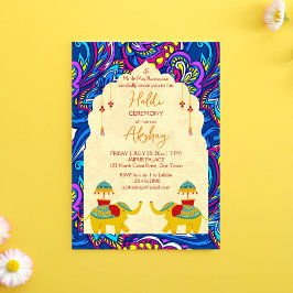 Invitación elefantes bodas indios juguetones haldi amarillo a