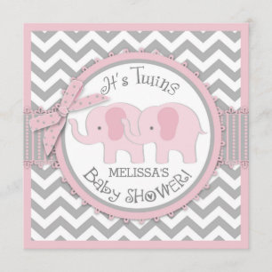 Invitación Elefantes Chicas gemelos Chevron Imprimir Baby Sho
