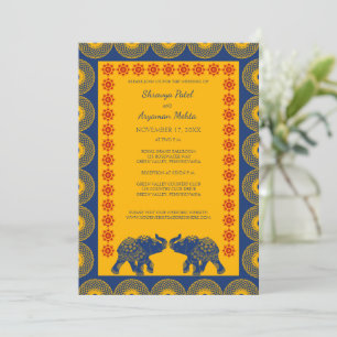 Invitación Elefantes con temática india en Boda azul real