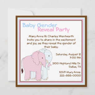 Invitación Elefantes Cute Fiesta de Revueltas de Género para