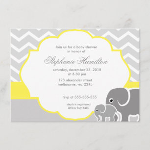 Invitación elefantes de chevron gris ducha neutra limón