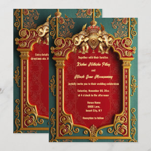 Invitación elefantes de la India boda real verde azulado de o