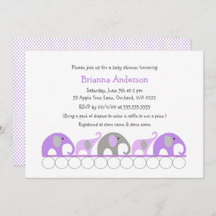 Invitación elefantes de lavanda, ducha/rociador invita a