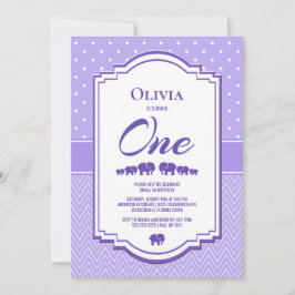 Invitación Elefantes de Lavender Fiesta del primer cumpleaños