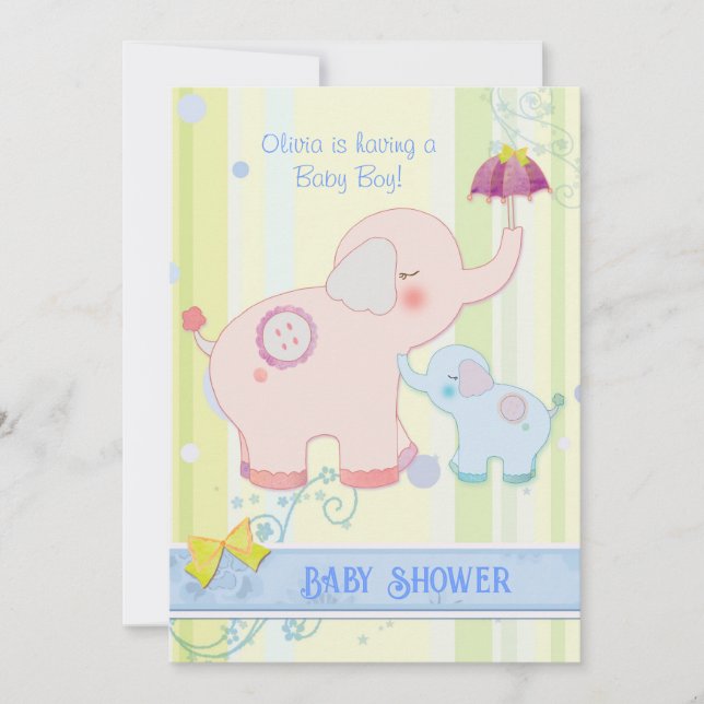 Invitación Elefantes de los Paraguas Baby Boy Baby Shower (Anverso)