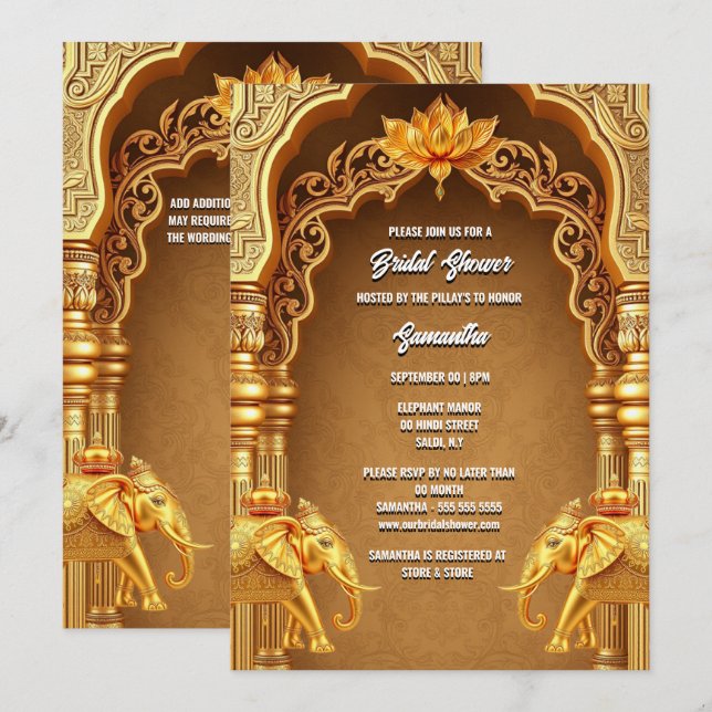Invitación Elefantes de oro hindúes hindúes flor de loto asiá (Anverso / Reverso)