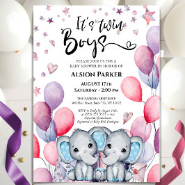 Invitación Elefantes elefantes azules gemelos Baby Shower