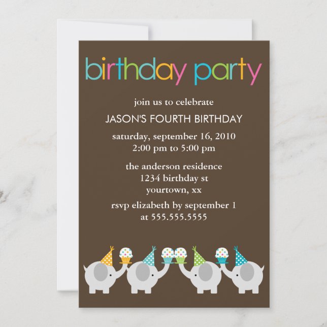Invitación Elefantes Festividad Niños Fiesta de cumpleaños (Anverso)