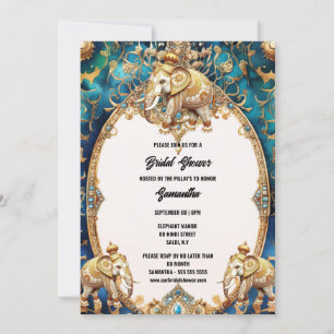 Invitación elefantes hindúes hindúes acuarela azul oro