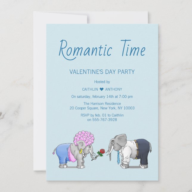 Invitación Elefantes lindos del Día de San Valentín (Anverso)